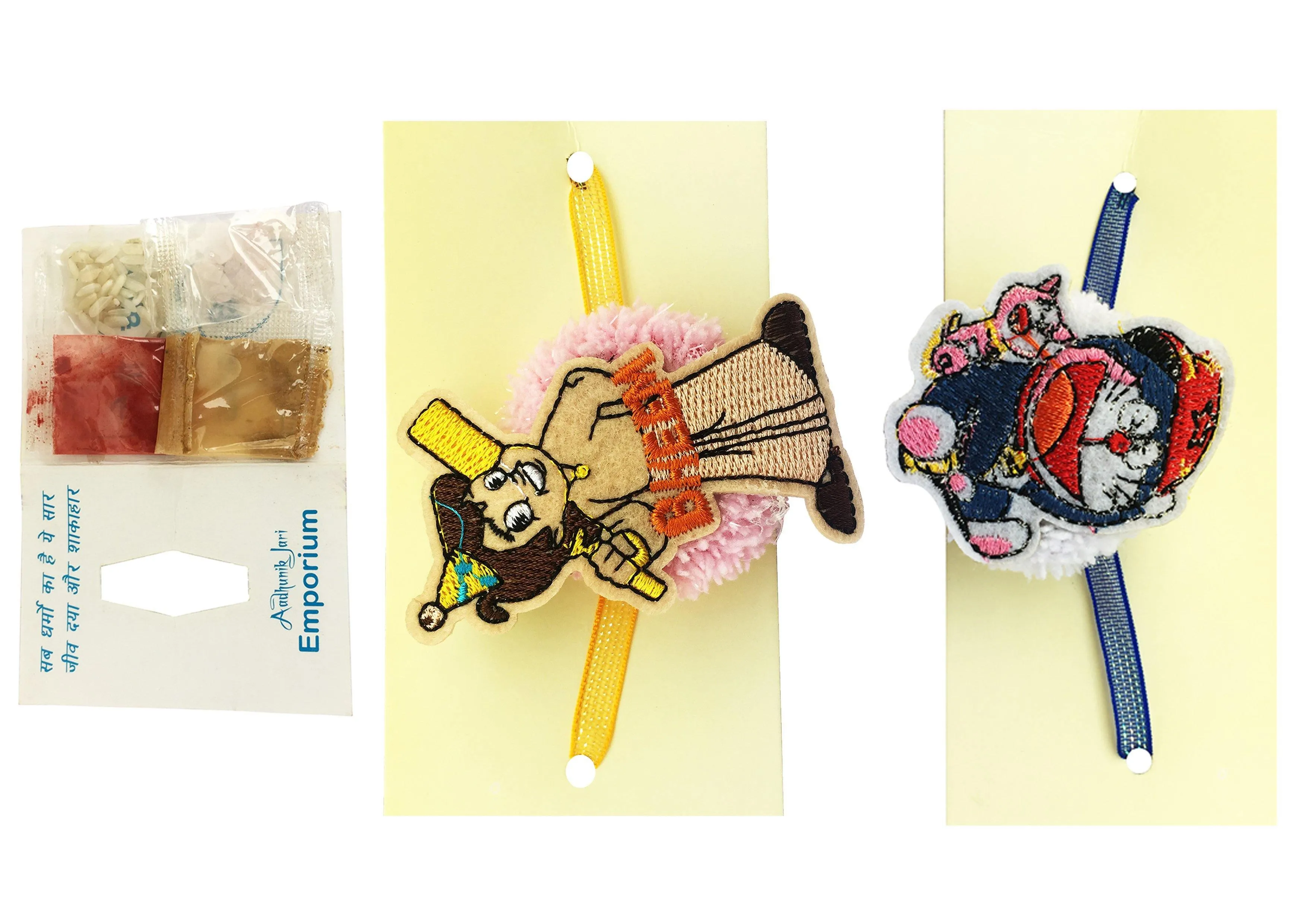 Designer mart rakhi set : 2 Younger bro Rakhi + 1 Tilak