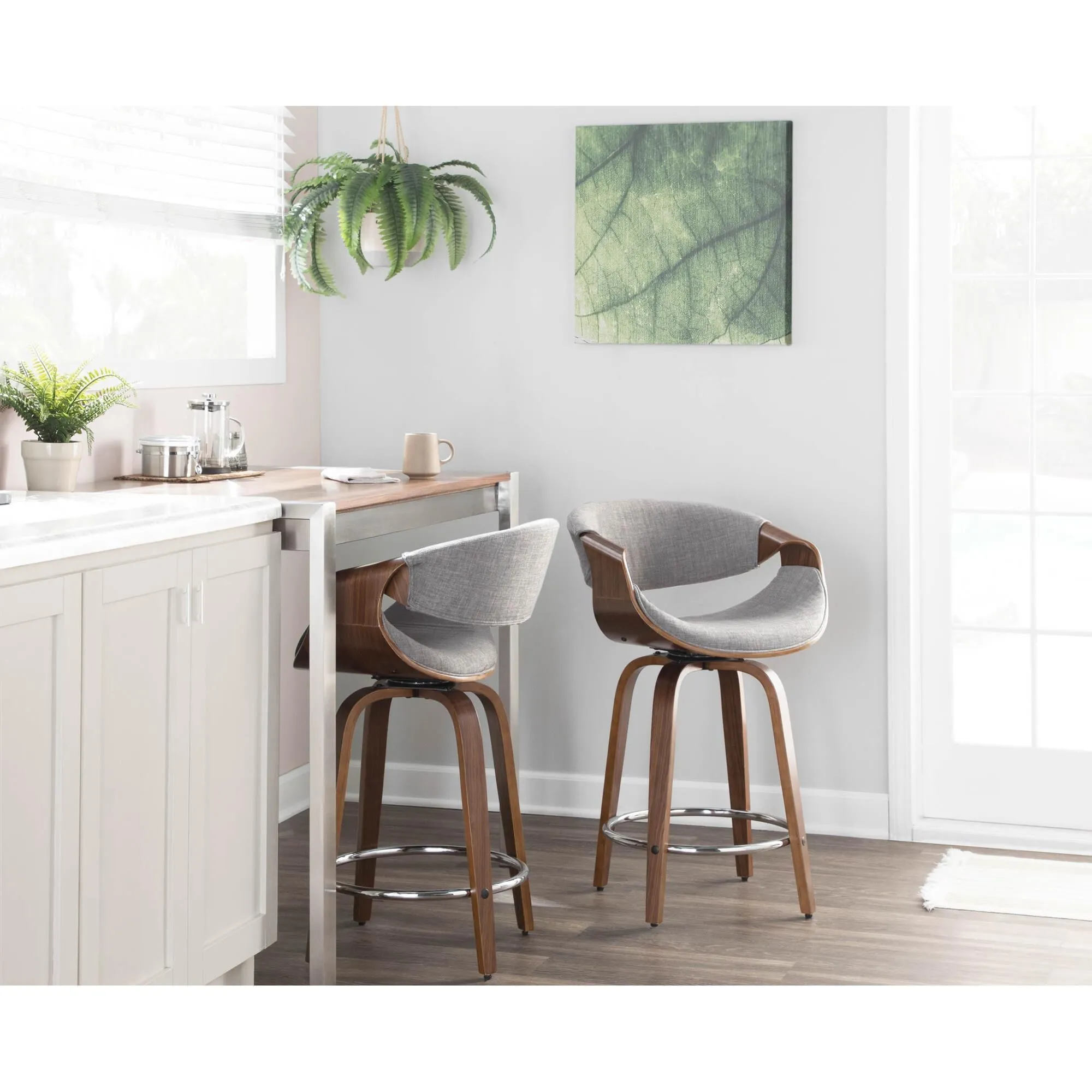 Lumisource Curvo Swivel Counter Stool in Light Grey (Set of 2)