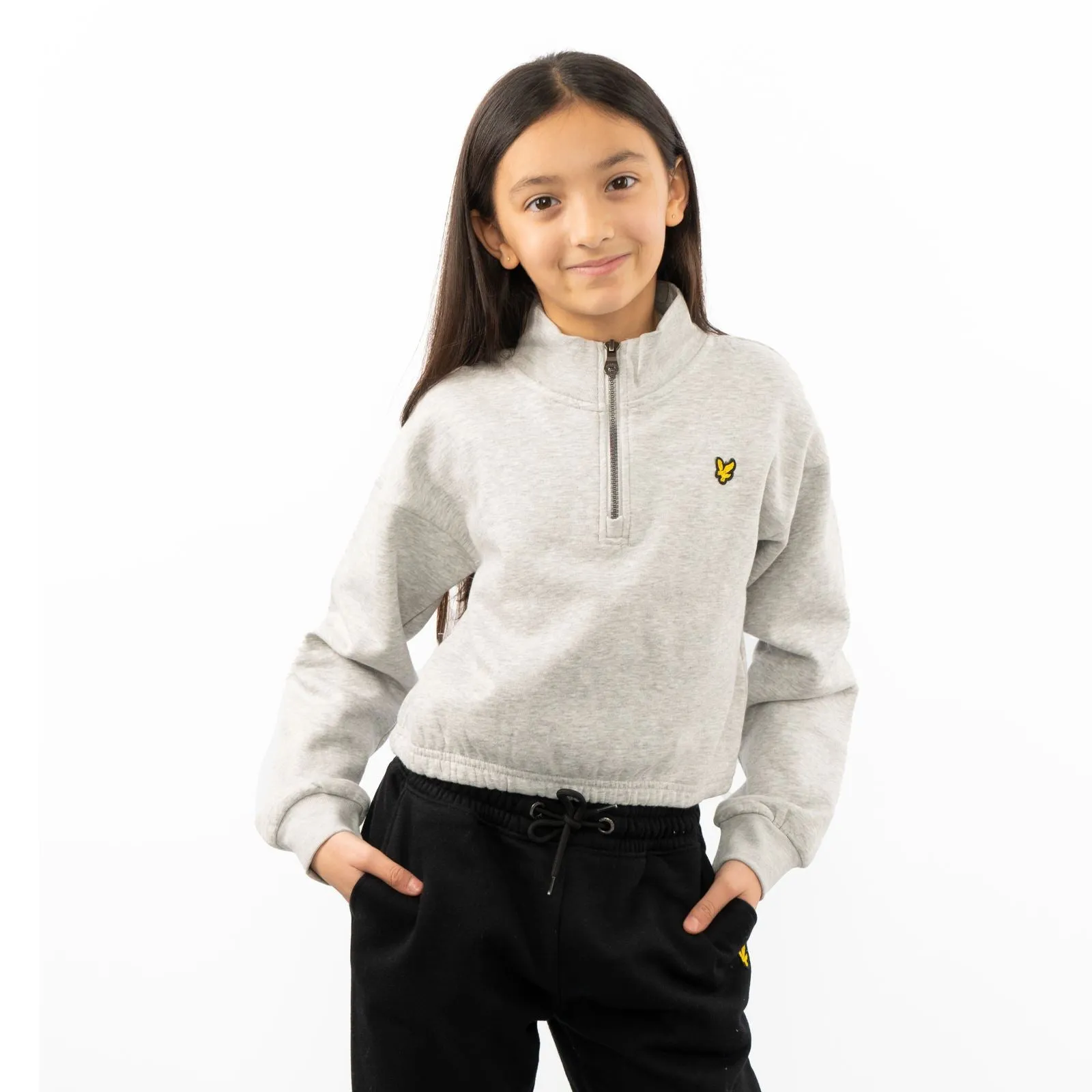 Lyle & Scott Girls Cropped Half Zip Funnel Neck Long Sleeve Sweatshirt