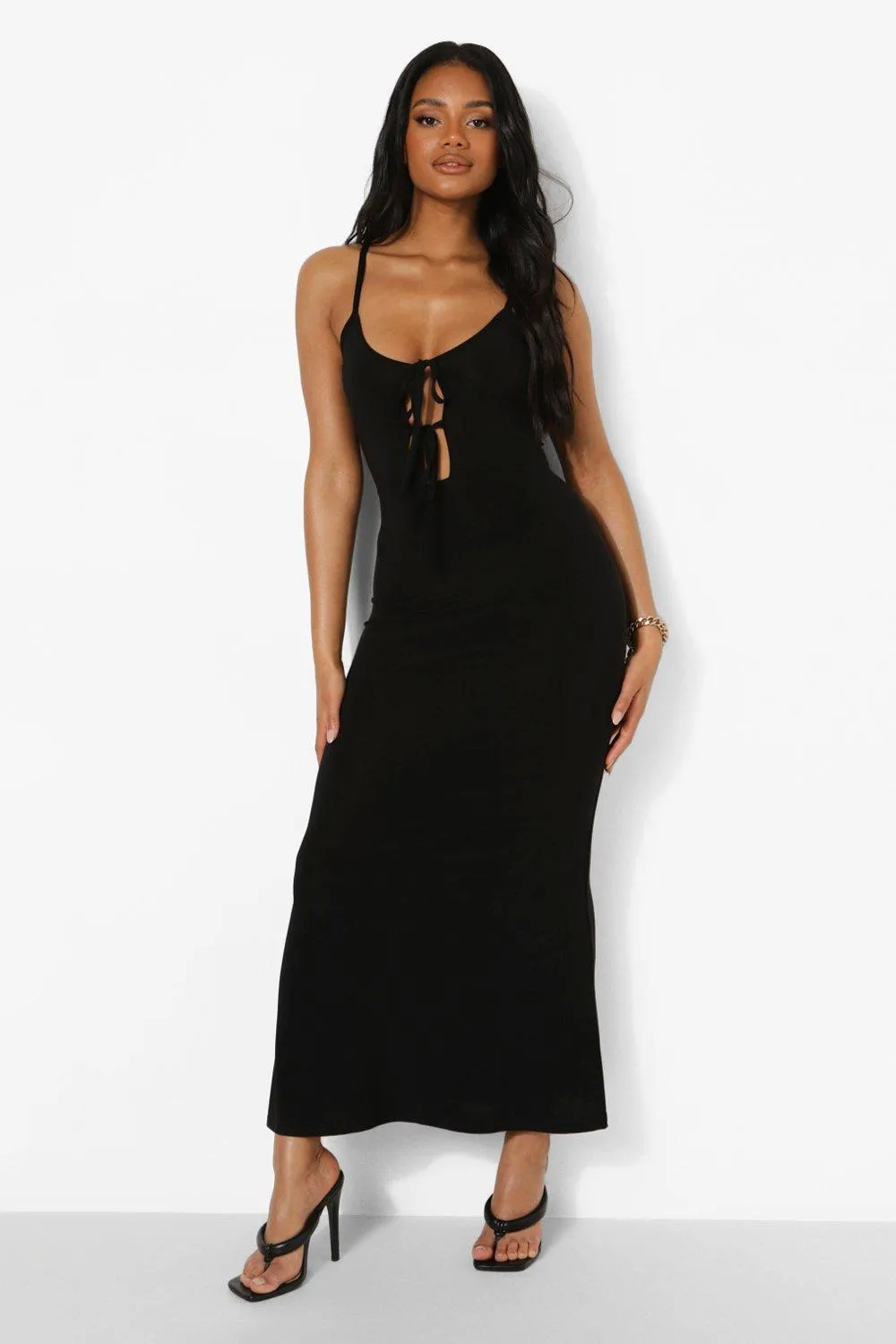 Petite Tie Front Plunge Maxi Dress
