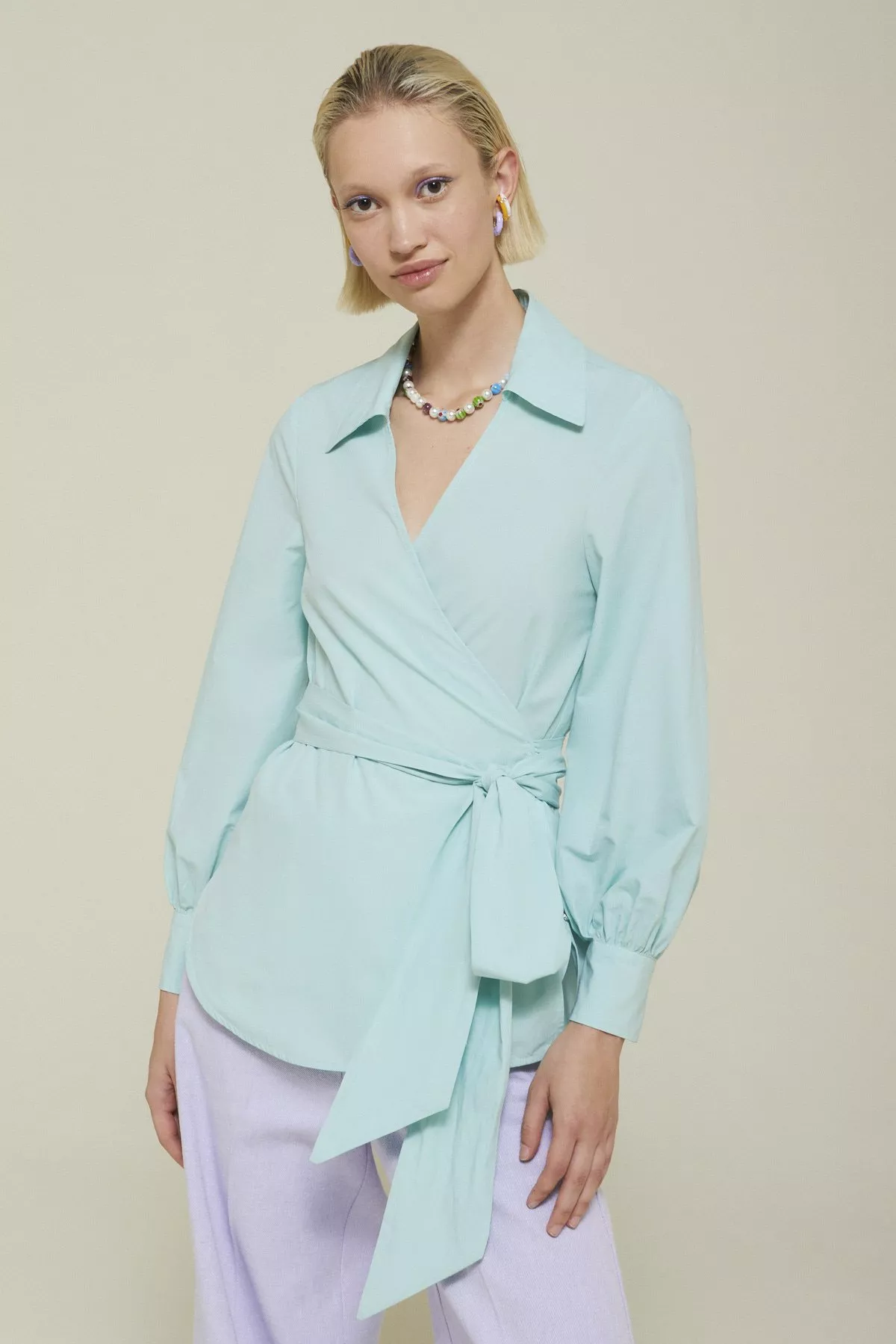 Poplin sweater with sash