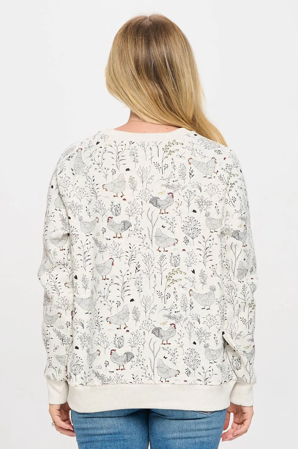 ROOSTER FLORAL PRINT SWEATSHIRT: M