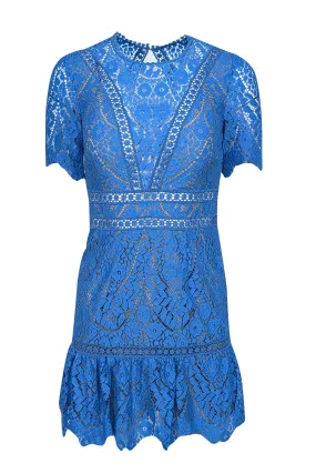 Saylor - Blue Lace Flounce Hem Mini Dress Sz XS