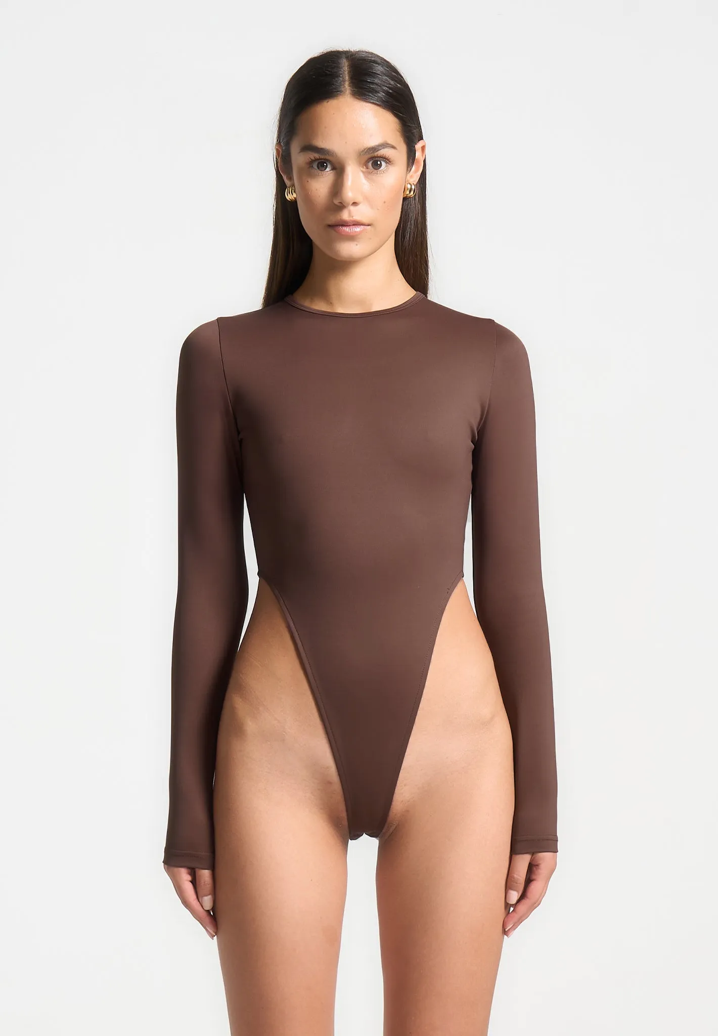 ternelle High Leg Long Sleeve Bodysuit - Brown
