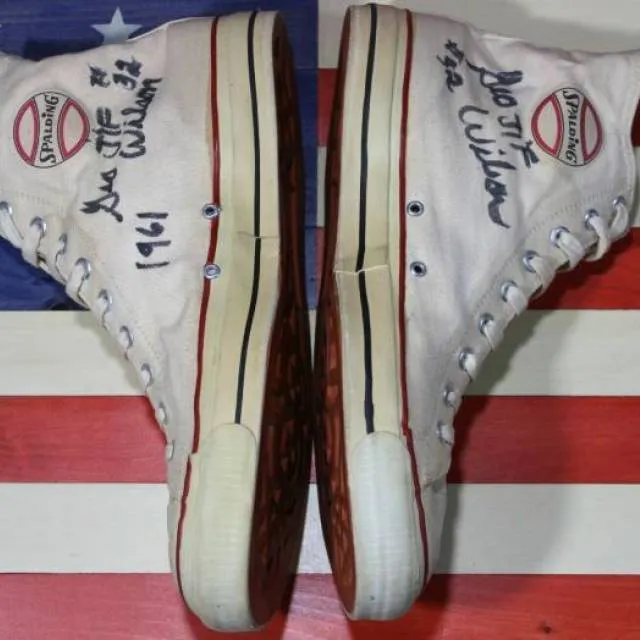 Vintage spalding 1961 autographed george wilson nba canvas basketball shoe 60's