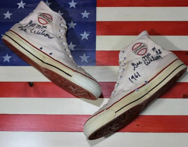 Vintage spalding 1961 autographed george wilson nba canvas basketball shoe 60's