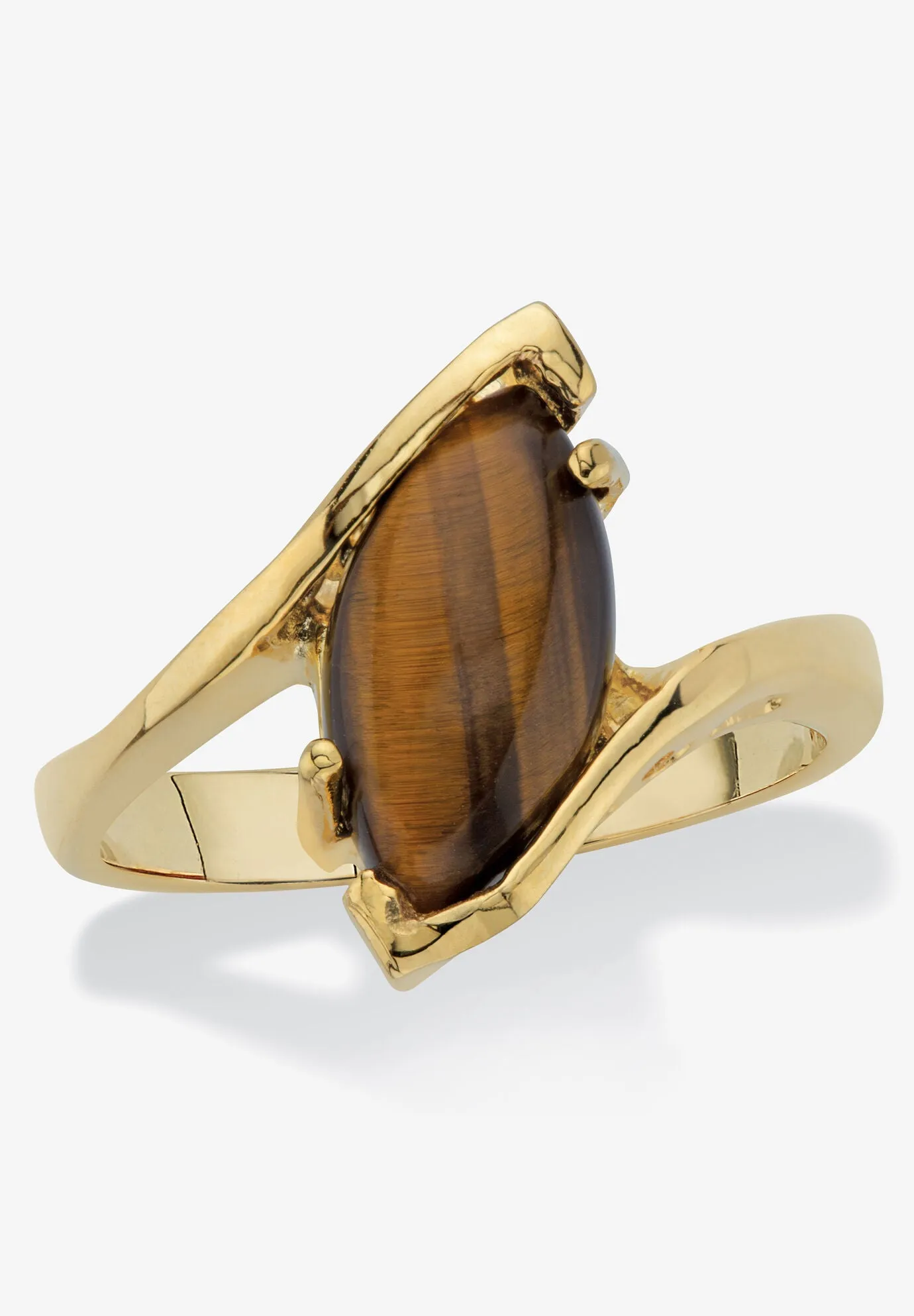 Yellow Gold-Plated Genuine Brown Tiger'S Eye Bypass Ring